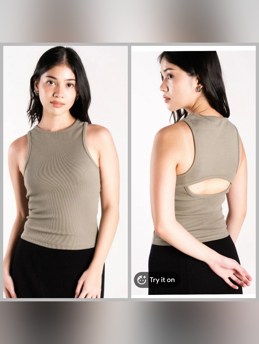 For Keeps Cutout Ribbed Tank Fitted Y2K Festival‎ Summer Rounded High Neck XS